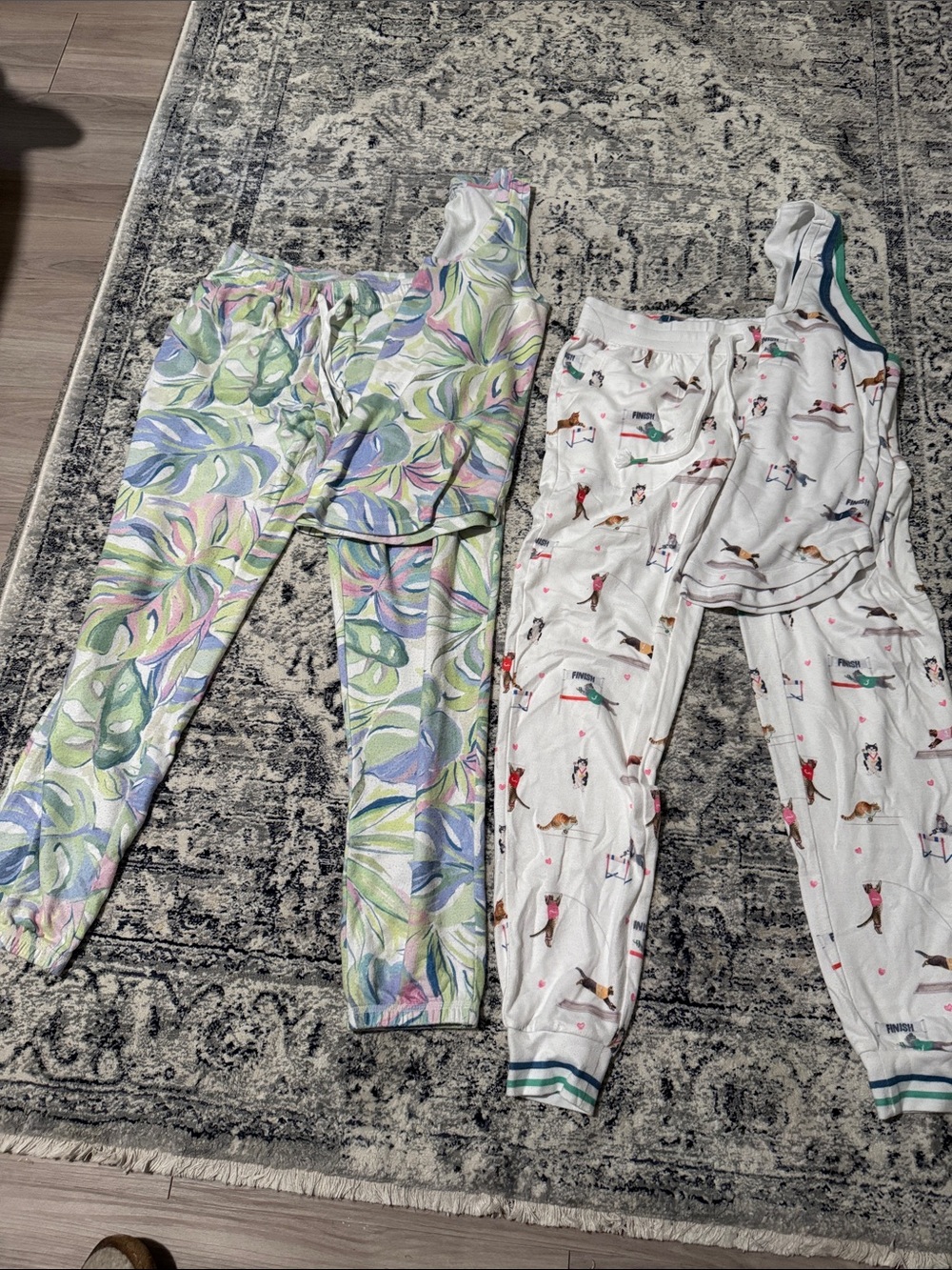 PJ Salvage Pastel Leaf & White Printed Pajama Sets